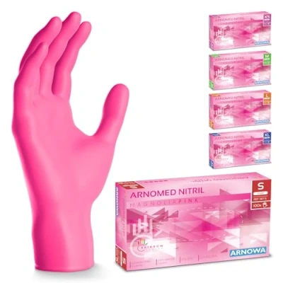 Afbeelding van Arnomed roze wegwerphandschoenen, nitril handschoenen maat S, wegwerphandschoenen met 100 stuks/doos, poedervrij &amp; latexvrij, wegwerp keukenhandschoenen, voor eenmalig