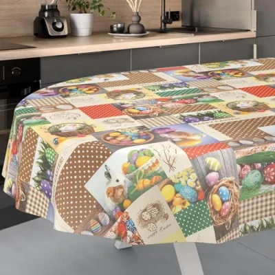 Afbeelding van ANRO Afwasbaar tafelzeil, tuintafelkleed, voor buiten, binnen, ovaal, 220 x 140 cm, met afgesneden rand, motief Ostara