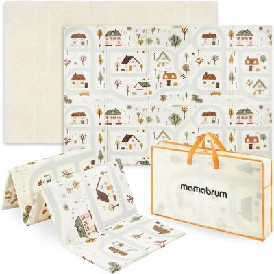 Afbeelding van Mamabrum Babykruipmat, dubbelzijdig, van schuim, opvouwbaar, 180 x 120 1 cm, stad/beige, antislip, waterdicht, wasbaar, om te spelen en kruipen