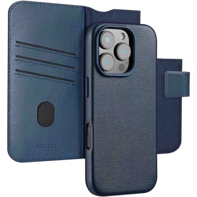 Afbeelding van Accezz Leather Bookcase 2 in 1 met MagSafe voor de Apple iPhone 16 Pro Nightfall Blue