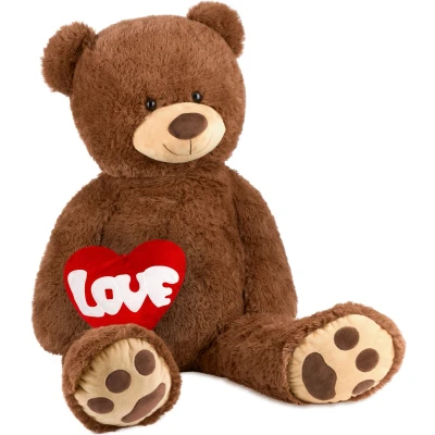 Afbeelding van BRUBAKER XXL Teddybeer 100 cm Bruin met een Love Hartje Knuffel Pluche Knuffeldier