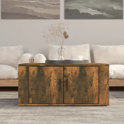 Afbeelding van Salontafel 80x50x36 cm bewerkt hout gerookt eikenkleurig