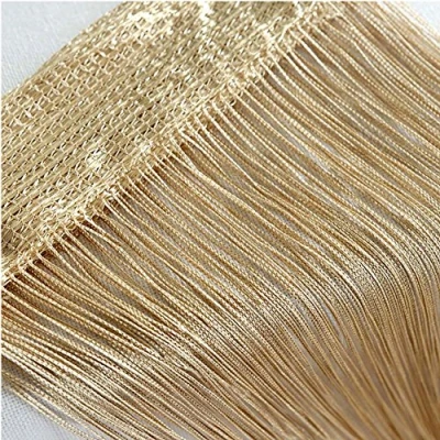 Afbeelding van Deurgordijn/wandpaneel met franjes, voor ramen, thuis, terras, slaapkamer, bruiloft, restaurant, ideale ruimteverdeler, decoratieve kwastjes, polyester, champagnekleurig, 100 x 200 cm