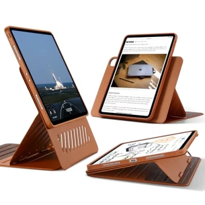 Afbeelding van ESR iPad Pro 12.9 hoes (6e/5e generatie, 2022/2021), afneembare magnetische hoes, verstelbare standaard in portret /landschapsmodus met verhoogd weergavebeeld, 9 staande hoeken, Shift serie, bruin