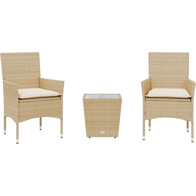 Afbeelding van vidaXL 3 delige Bistroset met kussens poly rattan en glas beige