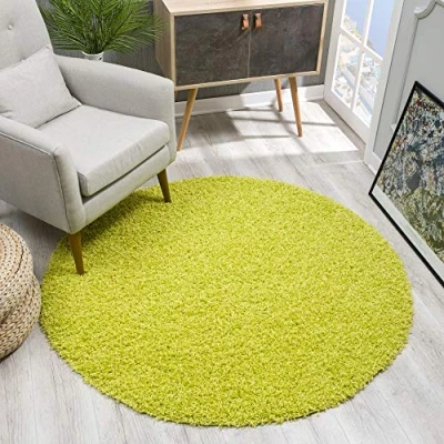 Afbeelding van SANAT rond, hoogpolige tapijt, modern tapijt voor woonkamer, slaapkamer, eetkamer of kinderkamer, lichtgroen, afmetingen: 120 x cm