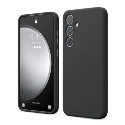 Afbeelding van elago Vloeibare siliconen hoes, compatibel met Samsung Galaxy S24 Plus, volledige bescherming, 4 laagse schokbestendige structuur, binnenkant van zachte krasbestendige microvezel, zwart