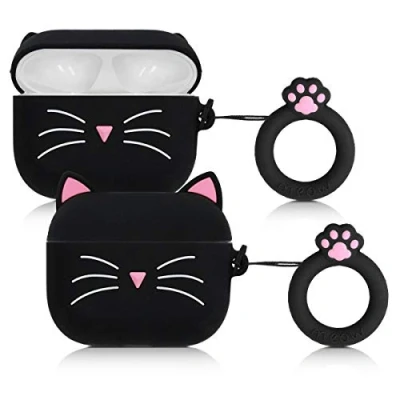 Afbeelding van kwmobile Hoes geschikt voor Apple AirPods Pro Siliconen cover oordopjes in zwart / wit Kat design