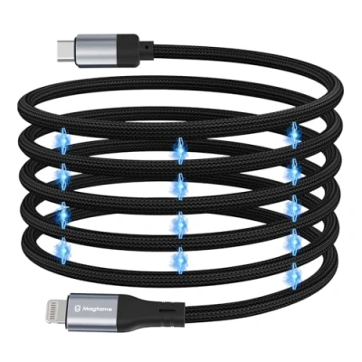 Afbeelding van Magtame Magnetische USB C naar Lightning kabel, spiraalsnellaadkabel, MFi 3A gecertificeerde gegevensoverdrachtkabel voor iPhone 14 13 12 11 Pro Max XR XS X SE