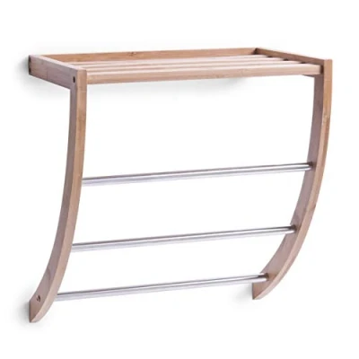 Afbeelding van Zeller wand handdoekenrek 3 stangen bamboe hout 38 x 24 40 cm