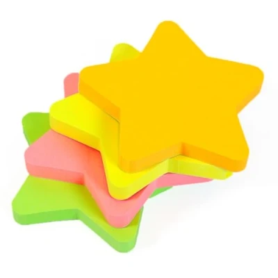 Afbeelding van Evergreen Goods Set van 4 zelfklevende notitieblokken in stervorm, 76 mm x mm, neonkleuren (geel, groen, roze, oranje), 100 vellen per blok, notities voor kantoor, thuis,