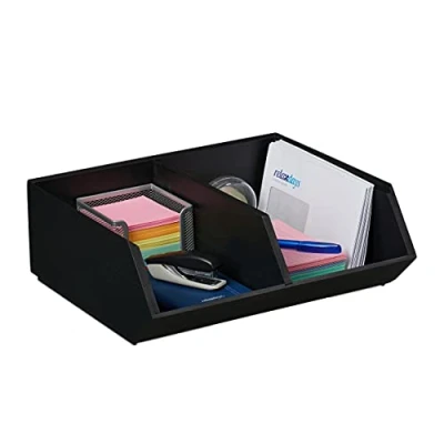 Afbeelding van Relaxdays bureau organizer bamboe stapelbaar brievenbak diverse designs postbak B
