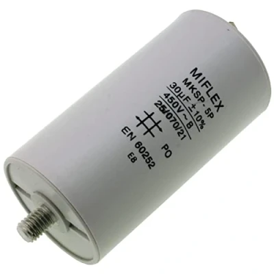 Afbeelding van Aanloopcondensator motorcondensator 30μF 450V 45x83mm stekker M8 ; Miflex 30uF