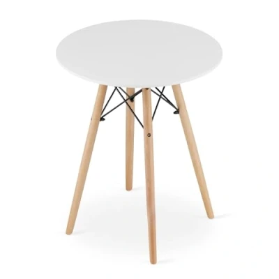 Afbeelding van TODI 60 Ronde Eettafel, Scandinavisch Design, Wit Tafelblad, Stevige Beukenhouten Poten, Geschikt voor Keuken, Eetkamer en Woonkamer, Ø60 cm