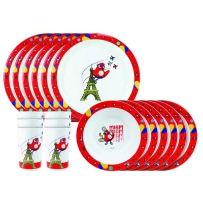 Afbeelding van FUN HOUSE Paris 2024 Olympische Spelen JO Sportmaaltijdenset, 6 borden Ø 22 cm, kommen 16 cm en glazen 220 ml, herbruikbaar servies