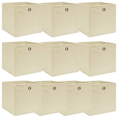 Afbeelding van Opbergboxen 10 st 32x32x32 cm stof crèmekleurig