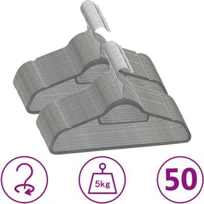Afbeelding van 50 delige Kledinghangerset anti slip fluweel grijs