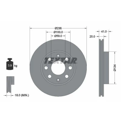 Afbeelding van TEXTAR PRO 92133403 Remschijf 236 20 04/08 100 interne ventilatie Gecoat Zonder wielbevestigingsbout, wielnaaf CHEVROLET: Spark