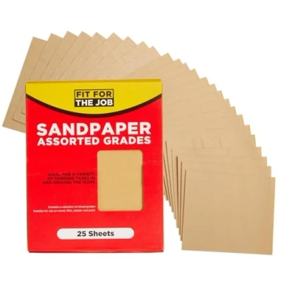 Afbeelding van Fit For The Job 25 vellen A4 schuurpapier verschillende korrelmaten, schuren van hout, meubels, metaal, gips voor renovatie en decoratie het huis meer 6 x fijn, 10 medium, 9 groot, 230
