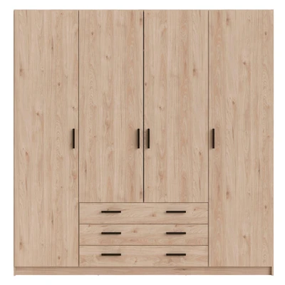 Afbeelding van Kleerkast Sprint 4 deurs eikenkleur 200x196x50 cm Bruin Spaanplaat