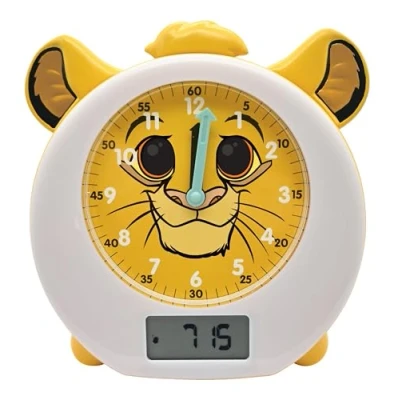 Afbeelding van Lexibook, Disney The Lion King, Simba, Mijn Educatieve Nachtgenoot, Wekker, Nachtlampje, Dageraad Simulator, Timer, Dubbele Tijdweergave, Oplaadbare Batterij, Geel, RLT100AN