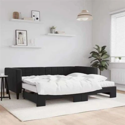 Afbeelding van vidaXL Slaapbank onderschuifbed en matrassen 90x200 cm fluweel zwart