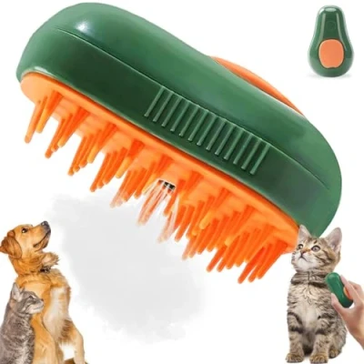 Afbeelding van Huisdier kattenborstel, hondenborstel, huisdierborstel, zelfreinigende trekborstel, verwijdert losse ondervacht, voor katten en honden, massage zelfreiniging, groen