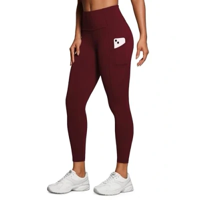 Afbeelding van CRZ YOGA Sportlegging voor dames, fitness, hoge taille, lichte stof, met zak 63 cm, Rood (Merlot), 42