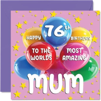 Afbeelding van Verjaardagskaart 76 jaar voor moeder World&#039;s Most Amazing Mum van dochter en zoon, 145 mm x mm, jaar, wenskaarten mama, mama