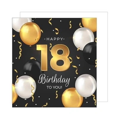 Afbeelding van Edition Seidel GZQ105 18 Premium vierkante wenskaart voor de 18e verjaardag met envelop, gouden ballonnen