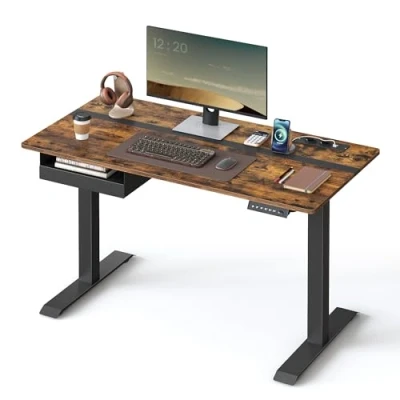 Afbeelding van In hoogte verstelbaar bureau 60 x 120 cm vintage bruin zwart met Geheugenfunctie
