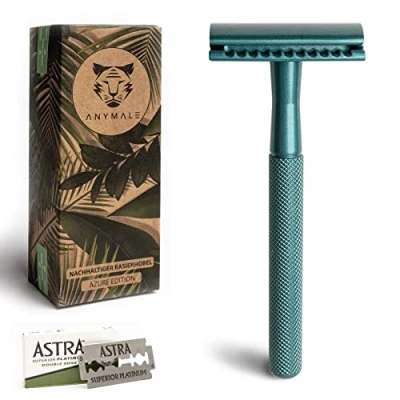Afbeelding van ANYMALE® Azure Edition scheerapparaat met 5 mesjes ASTRA plasticvrij voor dames en heren