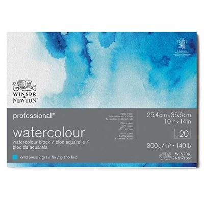 Afbeelding van Winsor &amp; Newton 20 vellen professioneel aquarelpapier, 25,4 x 35,6 cm, 300 g/m², fijne korrel, helder natuurlijk wit papier in archiveerbare kwaliteit, vergeelt niet