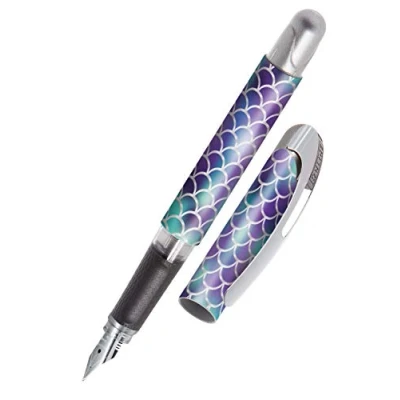 Image de Online College Shiny Dreams Stylo Plume pour droitier Poignée ergonomique en iridium moyenne de qualité supérieure Cartouches d&#039;encre standard Avec cartouche combinée bleue Convient