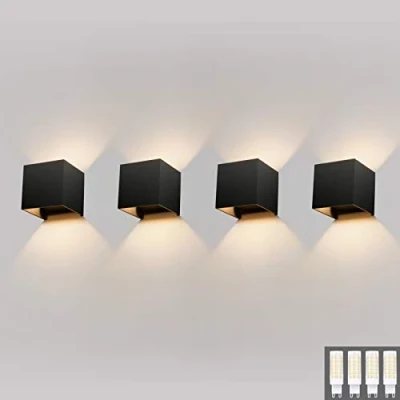 Afbeelding van Klighten Set van 4 led wandlampen voor buiten/binnen, warmwit, 3000 K, modern design naar beneden, 9 W, met verwisselbare G9 lamp, IP54, zwart