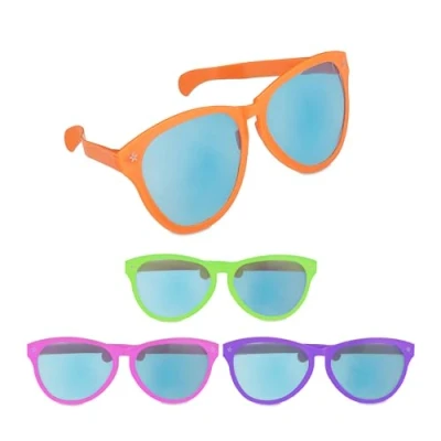 Afbeelding van Relaxdays festivalbril set van 4 feestbril gekleurde glazen carnavalsbril groot
