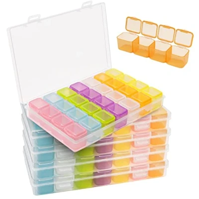 Afbeelding van Belle Vous 140stukken Plastic Diamond Dot Painting Opslag Doos (5 Pak) Multigekleurde Organiser Dozen Container Bak Set voor Hobby, Borduren, DIY Nagel Art, Sieraden, Kralen en Diamanten