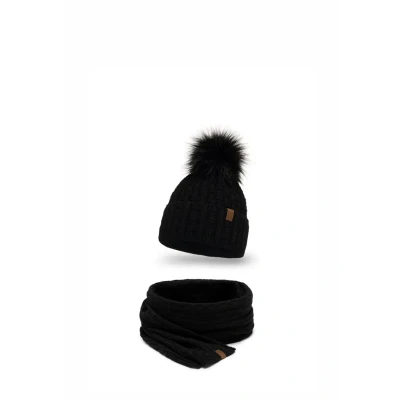 Afbeelding van Vivisence 7015 Beanie AND Scarf SET Sjaal, Dames, Maat: One Size, Black