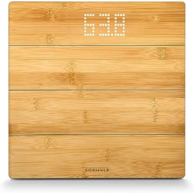 Image de Soehnle Style Sense Bamboo Magic Balance numérique en bois de bambou véritable, avec écran invisible, affichage LED très lisible, pèse personne pour une sensation pieds au chaud, pese