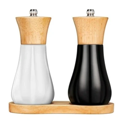Afbeelding van Smile Peper en Zoutmolen Set van 2 Zwart Wit Rubberhout