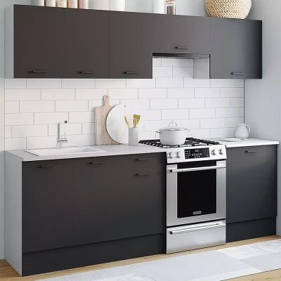 Afbeelding van Cuisine complète SUBTIL 240 cm avec plan de travail structure blanche et façades grises 7 éléments