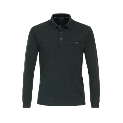 Afbeelding van Casa Moda polo LS Donkergroen maat 4XL heren Longsleeve met Regular fit Pasvorm Polyester Poloshirt