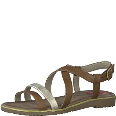 Afbeelding van Jana Sandalen, Dames, Maat: 39, Cognac/platin Hoogwaardig imitatieleer