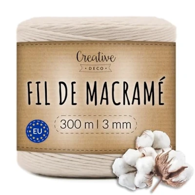Afbeelding van Creative Deco Beige Macrame Touw 300m Katoen, 12 laags