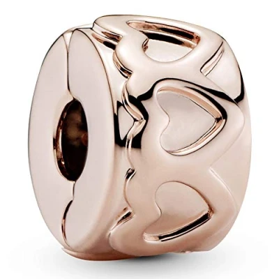 Afbeelding van Pandora Rose 781978 Clip Stopper Bedel zilver rosekleurig Row of Hearts