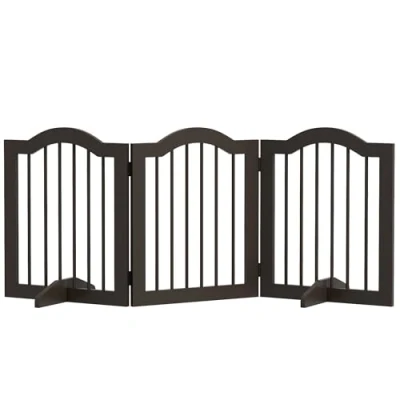 Afbeelding van PawHut Opvouwbaar hondenconfiguratierooster, 3 delig, met twee steunpoten, voor trap, deur, café, 154,5 x 29,5 61 cm