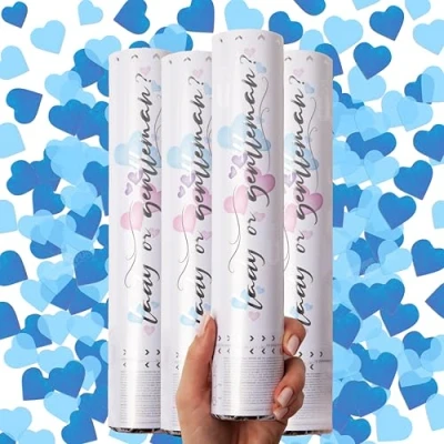 Afbeelding van Canon confetti voor genderonthulling, set van 4, blauwe hartvormige confettikanon, werper, confettibom
