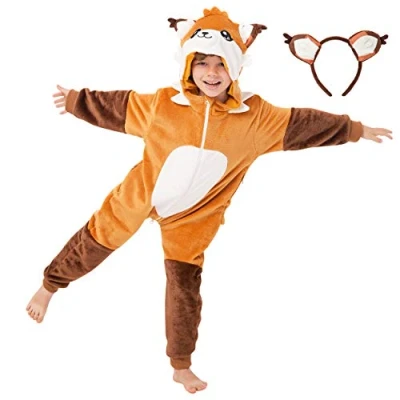 Afbeelding van corimori 1851 (verschillende modellen), rompertje voor jongens en meisjes, overall pyjama, Kigurumi dieren, vossenfiguur, maat 9 11 jaar, vos (oranje), jaar (lengte 130 150 cm)