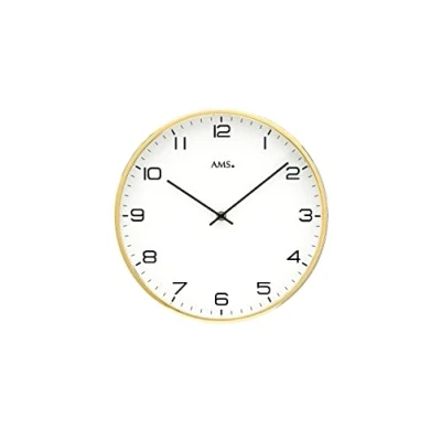 Afbeelding van AMS W9657 Wandklok Analoog Rond Metaal Mineraal Glas Goudkleurig Wit Zwart 30 cm ø