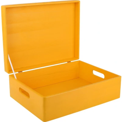 Afbeelding van Creative Deco XL Houten Opbergkist Geel 40x30x14cm Met Deksel, Handvat